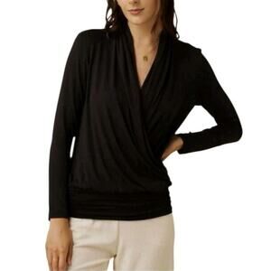 AMOUR VERT Angela Dream Knit Surplice Top S Black L/S Wrap Front Balletcore NEW